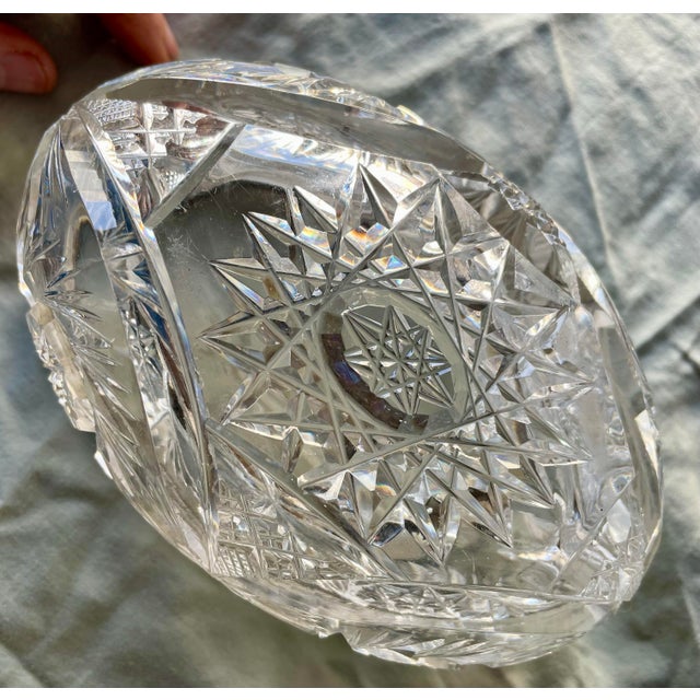 Brilliant Deeply Cut Cut Glass Art Deco 875 Silver Rimmed Oval Boat Small Bowl For Sale - Image 6 of 12