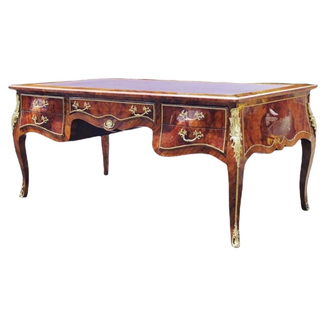 French Style Desk, Inlaid Kingswood with Brass Decoration, Very Impressive. For Sale