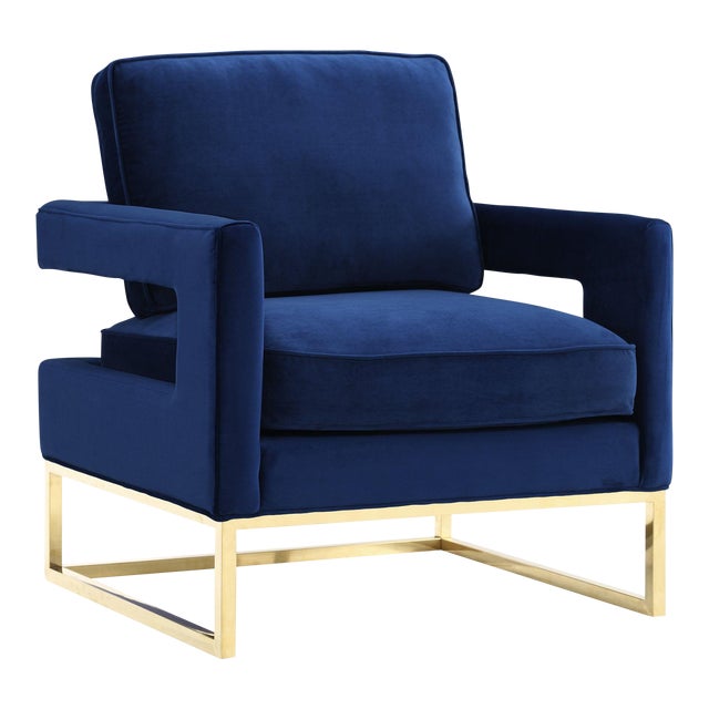 Avery Navy Velvet Chair with Gold Frame For Sale