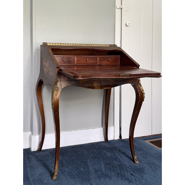French Antique French Louis XV Style Mahogany Painted Writing Desk For Sale - Image 3 of 14
