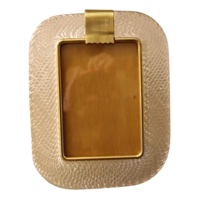 Crystal Twisted Murano Glass and Brass Picture Frame by Barovier E Toso For Sale
