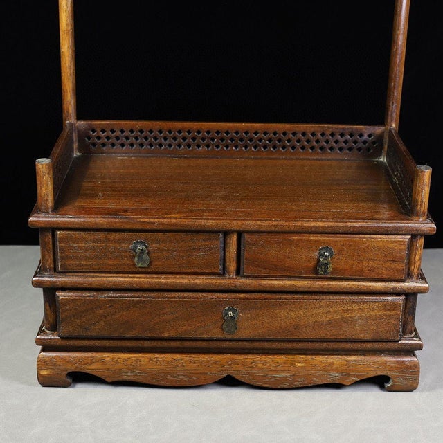Brown Vintage Chinese Huali Rosewood Brush Stand | Scholar's Ruyi Display Rack With Drawers For Sale - Image 8 of 9