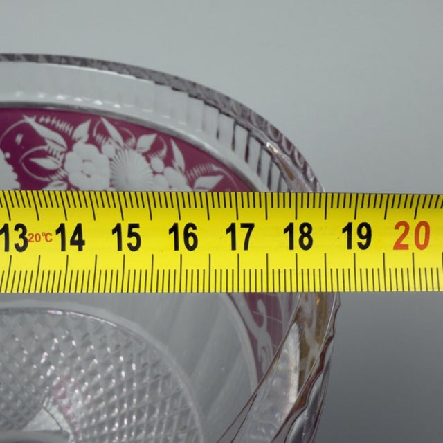 Vintage Bohemian Ruby Red Floral Cut Crystal Centerpiece Vase, 1960s For Sale - Image 9 of 11