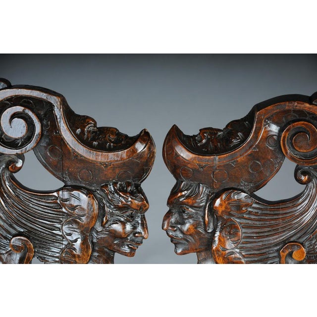 Antique Plank Chairs with Grotesque Decorations, Germany, 19th Century, Set of 2 For Sale - Image 18 of 18