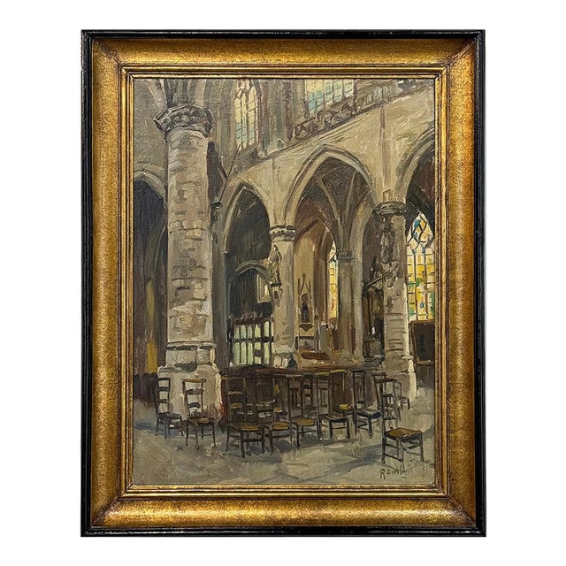 Antique Framed Oil Painting on Canvas Signed Rainbo For Sale