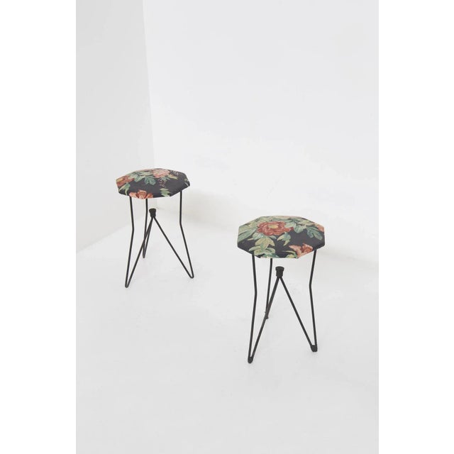 Set of Vintage Metal and Fabric Floral Stools attributed to Gio Ponti for Rima, 1950s For Sale - Image 10 of 10