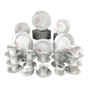 1980s Elegant Pink Vista Pink / White Floral Dinnerware, Service for 12 by Studio Nova, Mikasa