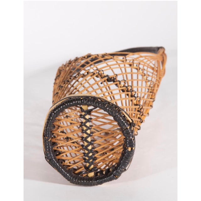 Vintage Japanese Tall Ikebana Basket, Bamboo & Black Accents, Suruga Sensuji Style For Sale - Image 6 of 6