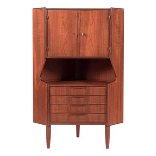 Mid Century Danish Teak Wood Corner Bar Cabinet 1960s For Sale
