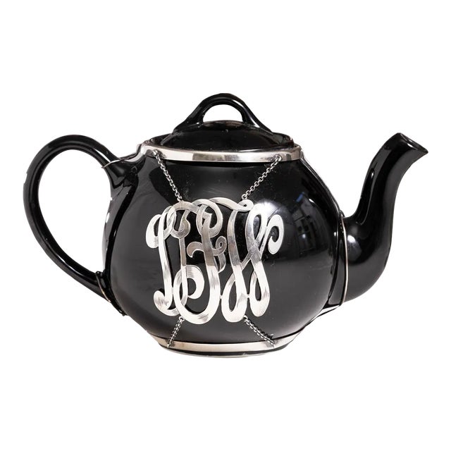 Antique Porcelain Sterling Silver Overlay Teapot For Sale