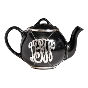 Antique Porcelain Sterling Silver Overlay Teapot