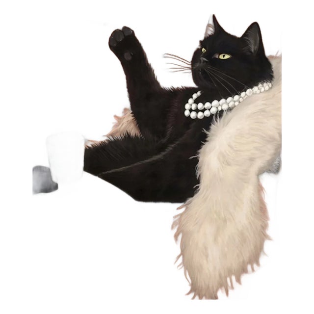 Framed Black Cat 8x10 Art Print With White Fur Accent - Home Accents Decor For Sale
