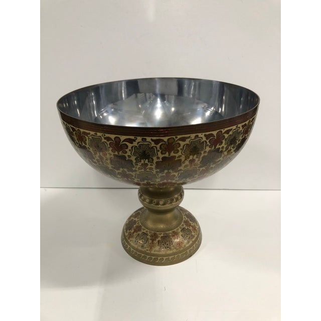 1980s Vintage Persian Brass and Enamel Footed Bowl For Sale - Image 5 of 5