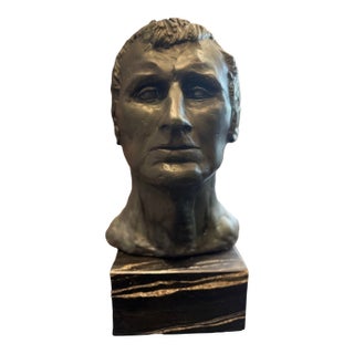 Mid-20th Century Italian Plaster Bust of a Man on Marble Base For Sale
