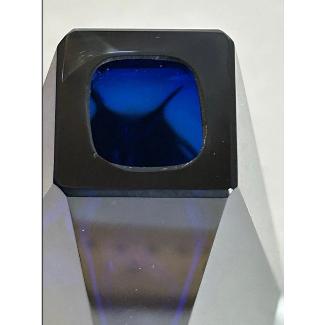 Glass Vintage Mid Century Murano Cobalt Blue Glass Vase Attributed to Alessandro Mandruzzato For Sale - Image 7 of 8