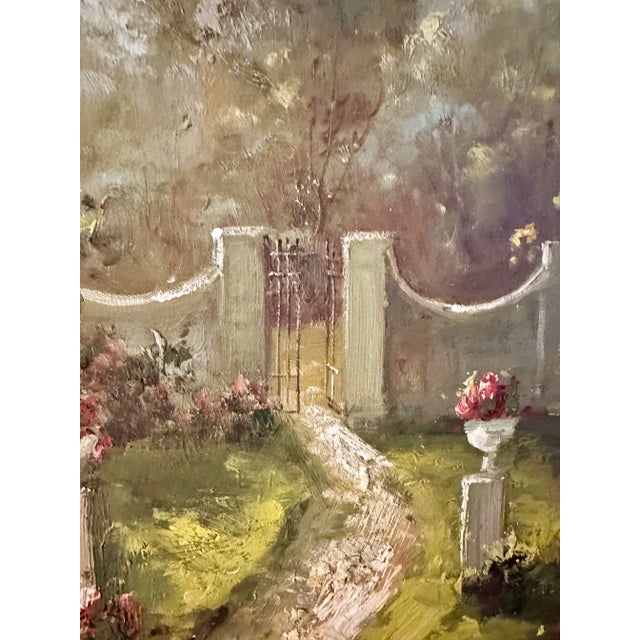 1980s Framed Oil Painting on Canvas - the Rose Garden For Sale - Image 5 of 9