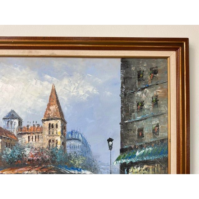 1980’s Vintage Burnett Parisian Street Scene Oil on Canvas Painting - Framed For Sale - Image 4 of 12