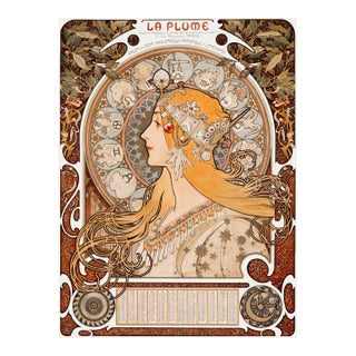 Zodiaque (La Plume) by Alphonse Maria Mucha, Art Nouveau Art Print Reproduction, 18" × 24" For Sale
