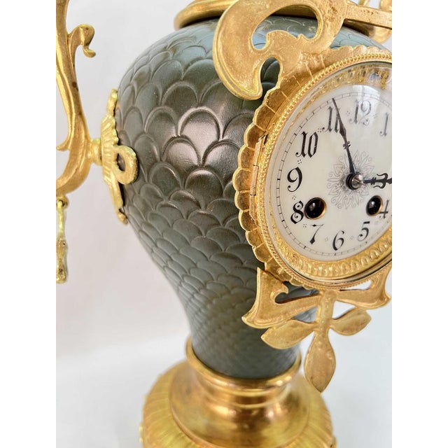 Large Art Nouveau Golden Bronze Clock, 1890s For Sale - Image 4 of 15