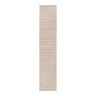 Rug & Kilim’s Contemporary Turkish Runner Rug With Soft Beige and Cream Stripes For Sale