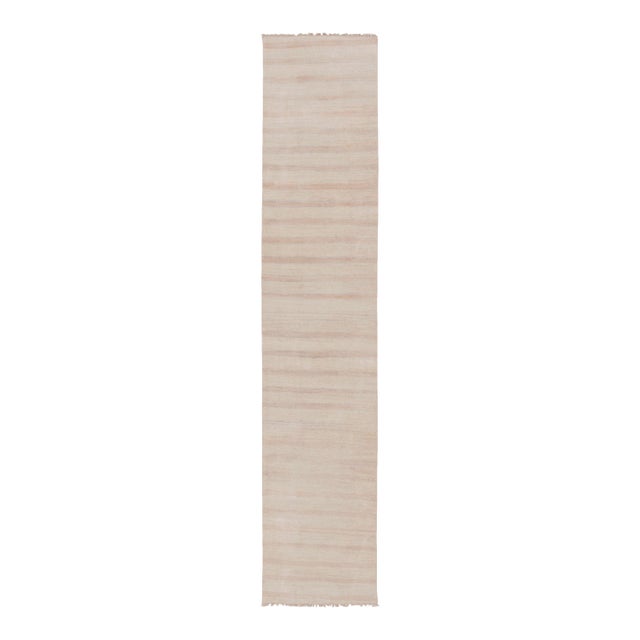 Rug & Kilim’s Contemporary Turkish Runner Rug With Soft Beige and Cream Stripes For Sale
