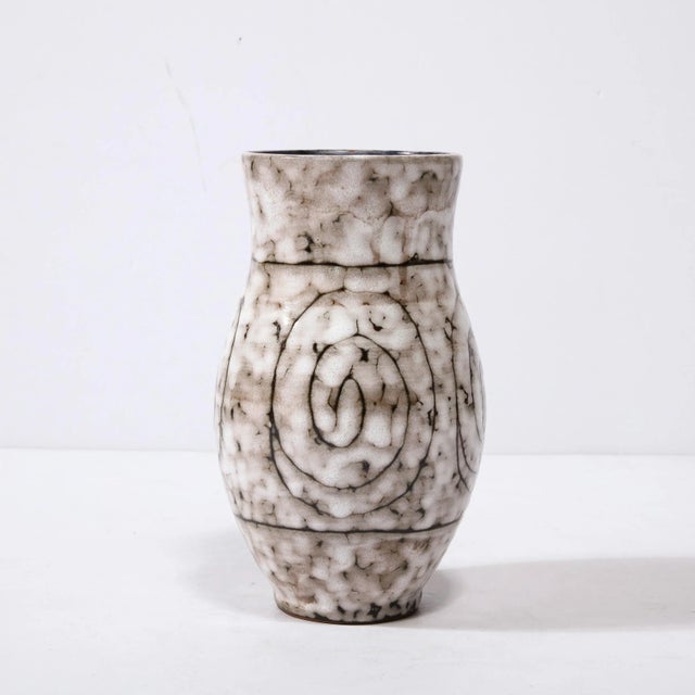 1960s Mid-Century Modernist White and Earth Toned Ceramic Vase With Coiled Motif For Sale - Image 5 of 13