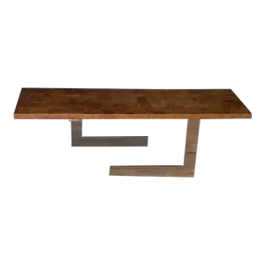 Mid-Century Burl Wood and Stainless Frame Cocktail Table Attributed to Pace Industries