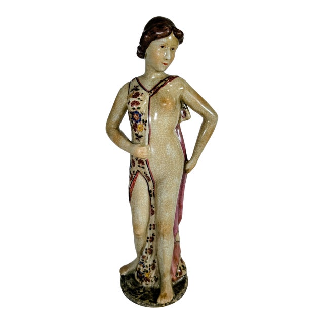 Rare Porcelain Art Deco Nude Figural Statue, Sculpture, Handpainted, 1940's For Sale