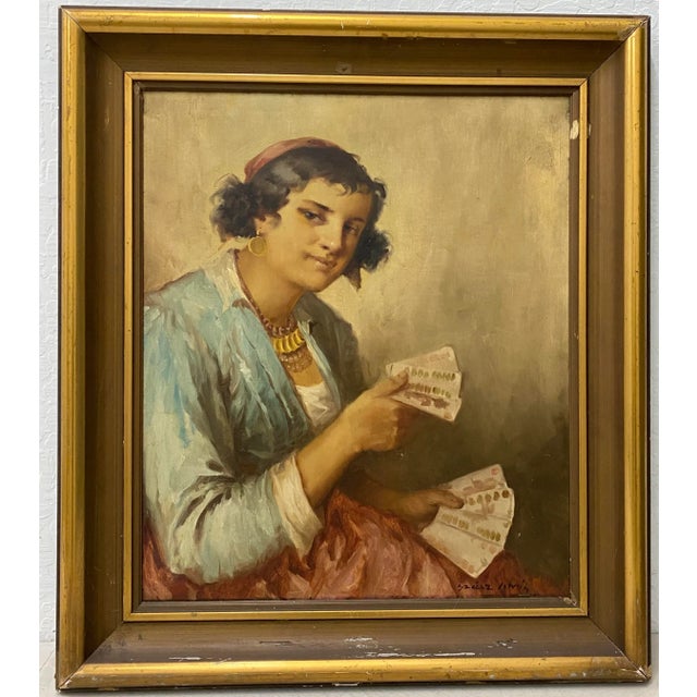 Textile Istvan Szasz "Fortune Teller" Original Oil Painting C.1930 For Sale - Image 7 of 7