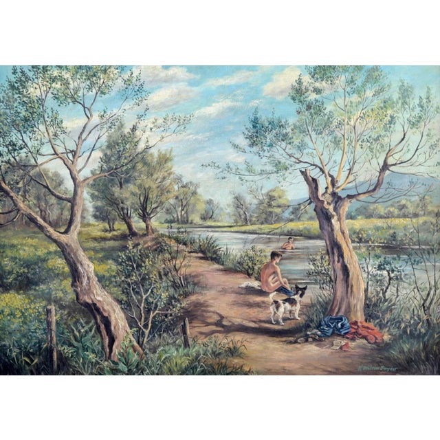 Afternoon swim, a lovely mid century figurative landscape, by California artist, Henry Milton Snyder (American,...