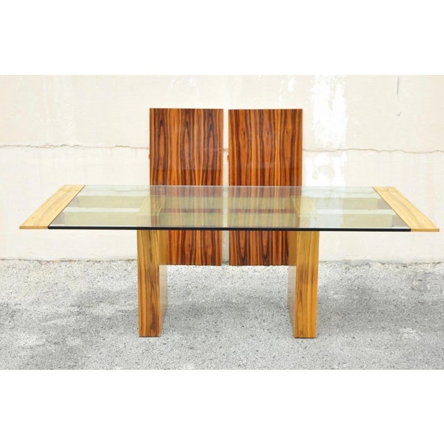 Vintage Mid Century Modern Lacquered Rosewood and Brass Cantilever Glass Top Extension Dining Table attributed to Vladimir...