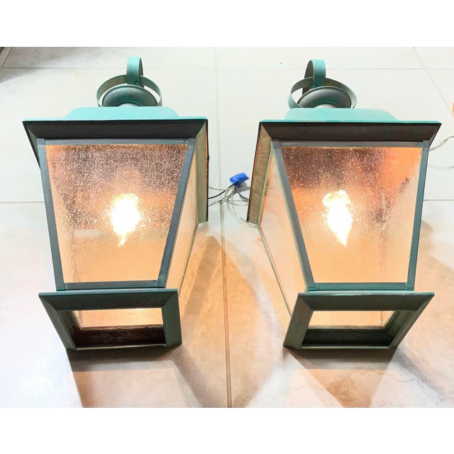 Pair of Vintage Solid Brass Wall Lanterns - Timeless Elegance for Your Home For Sale In Miami - Image 6 of 18