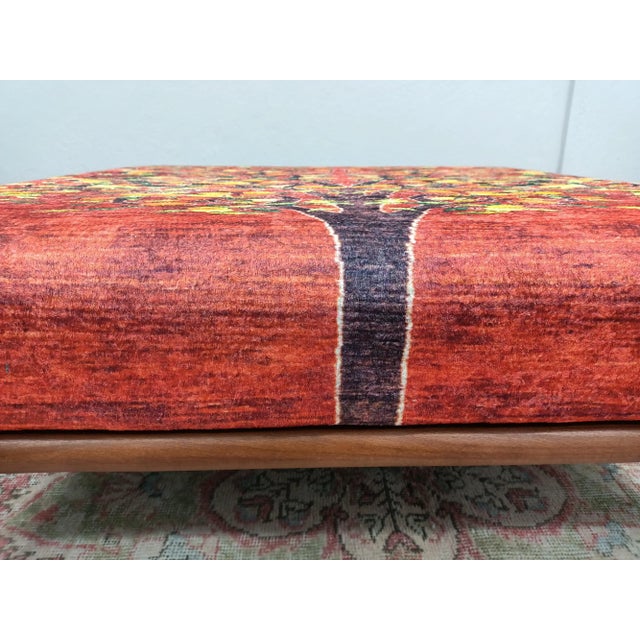 Victorian Tree Pattern Rug Upholstered Walnut Coffee Table For Sale - Image 3 of 9