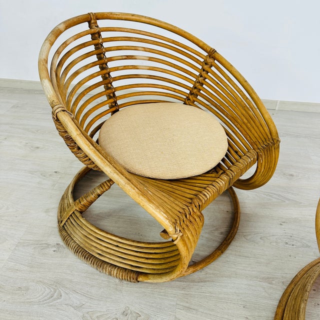 Italian Rattan Lounge Chairs With Coffee Table – Set of 3 For Sale - Image 13 of 16
