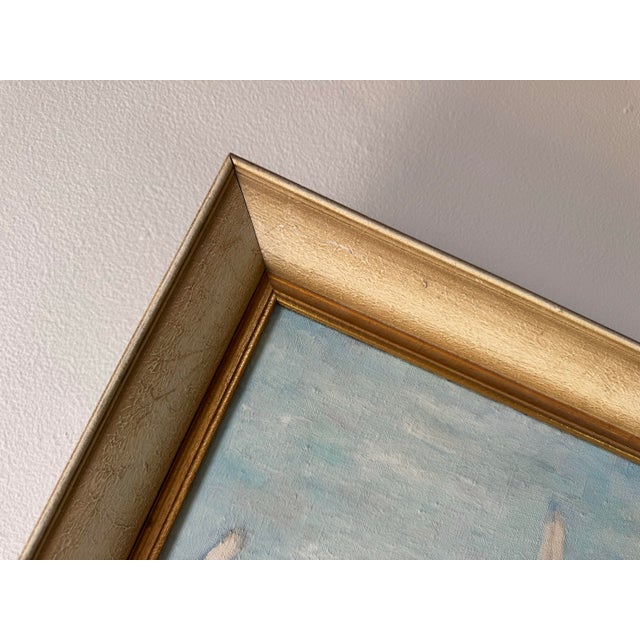 1960's Marie Hendrich Ozon " Yacht Races at Argenteuil " Oil on Canvas Painting After Monet Sold For Sale - Image 9 of 12