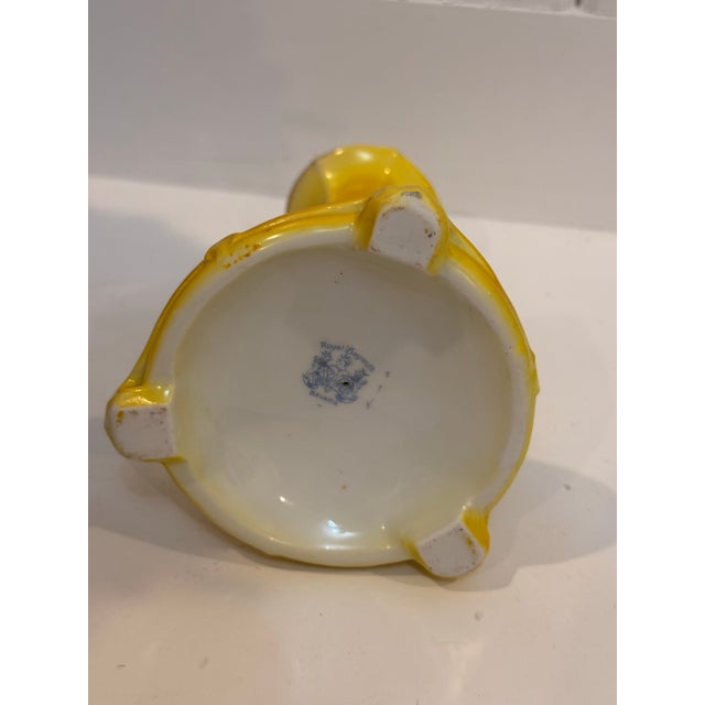 Yellow Antique Royal Bayreuth Bavarian Yellow Porcelain Stork Candlestick & Trinket Dish/Ashtray Set - 2 Pieces For Sale - Image 8 of 12