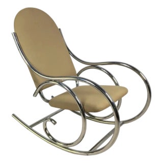1970s Post Modern Tubular Chrome Rocker Rocking Chair Manner of Maison Jansen Pair Available For Sale