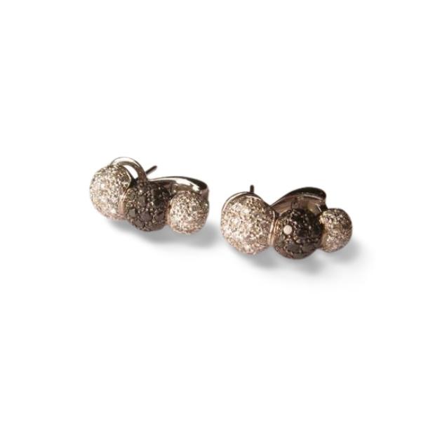 Mid-Century Modern 18k White Gold Black and White Diamond Ball Sphere Earrings For Sale - Image 3 of 4
