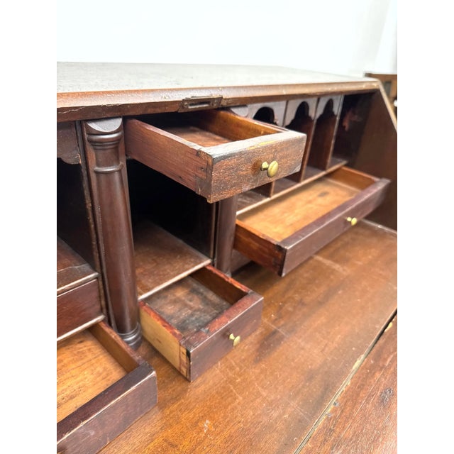 Wood Antique Chippendale Style Mahogany Block Front Secretary Desk With Shell Carving For Sale - Image 7 of 13