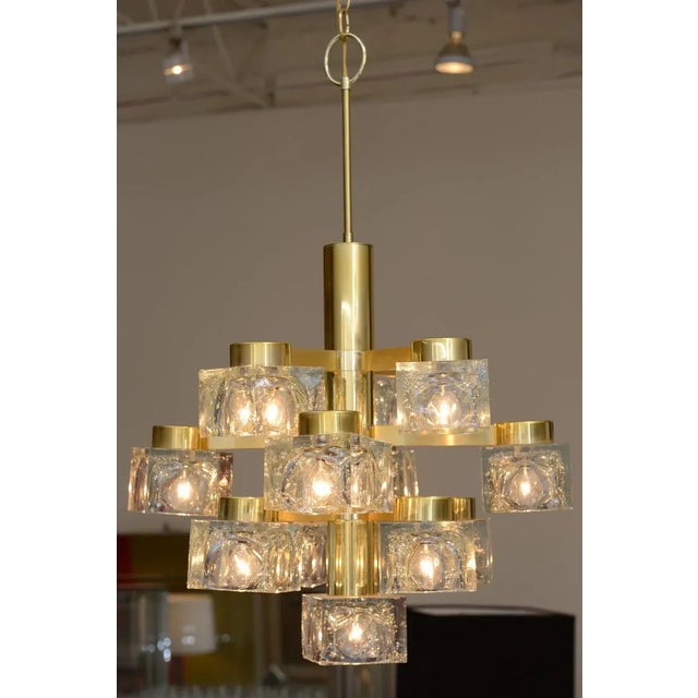 Vintage Gaetano Sciolari Brass and Glass Cube Glass Chandelier Italian For Sale - Image 10 of 10