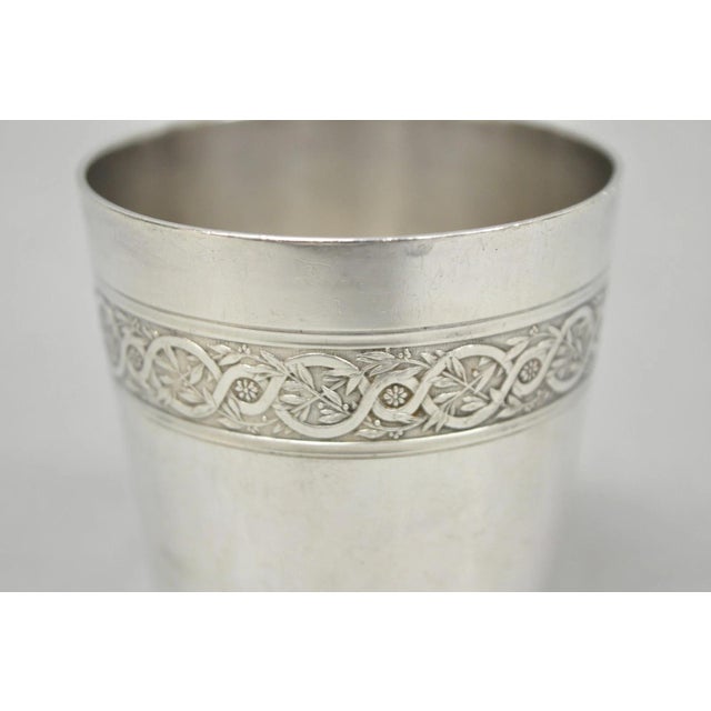 Neoclassical Antique Christofle French Silver Plated Shot Glass Goblet Cup W/ Wreath Pattern For Sale - Image 3 of 12