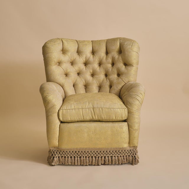 Mid 20th Century 20th Century Italian Yellow Tufted Club Armchair - 2 Available For Sale - Image 5 of 11