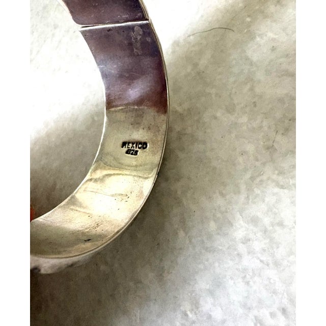 1980s 1980s Sterling Silver, Large Solid Mexican Taxco Hinged Cuff Bracelet For Sale - Image 5 of 7