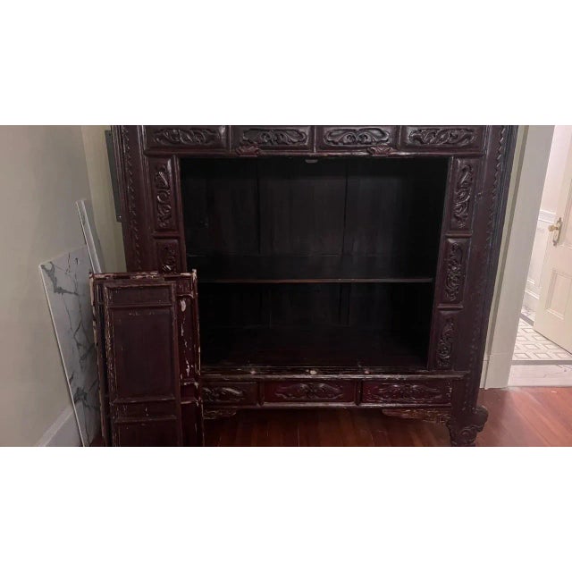 Maroon Arhaus Early 20th Century Chinese Oversized Armoire Wedding Chest For Sale - Image 8 of 12