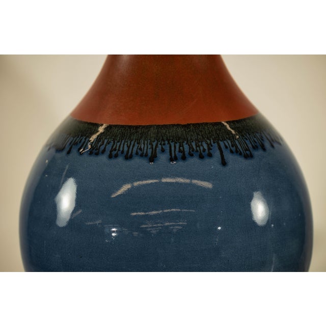 Contemporary Pair of Artisan Ceramic Vases in Midnight Blue, Pre-Drilled for Lamp Conversion For Sale - Image 3 of 12