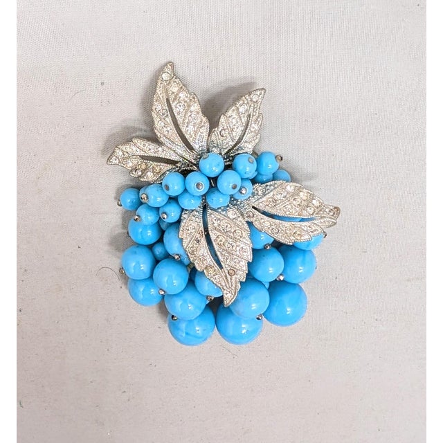 Metal Vintage Wwi Era Verified Miriam Haskell Book Piece Faux-Turquoise Beaded Dress Clip For Sale - Image 7 of 11