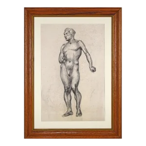 Vintage Art Deco Charcoal Nude Figure Study Drawing of a Man by Illustrator William B Pattengill 1934