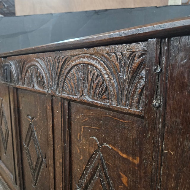Brown Late 18th Century English Period Oak Carved and Paneled Trunk For Sale - Image 8 of 18