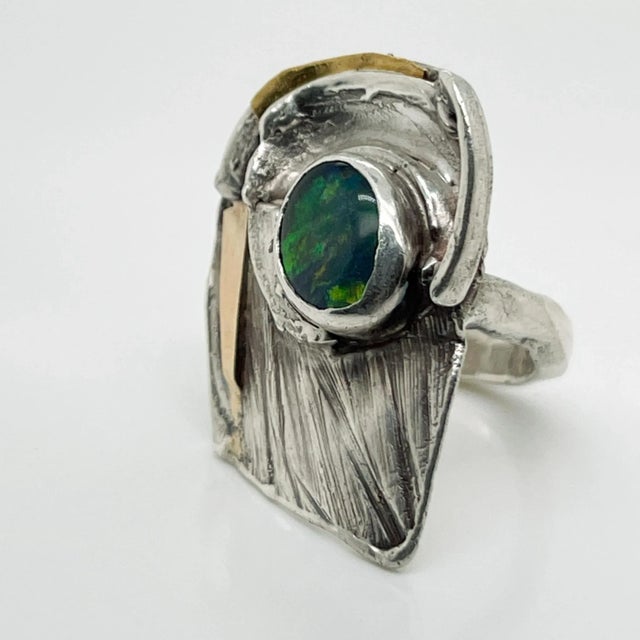 Glenda Arentzen Gold, Sterling Silver & Opal Modernist Ring, Ex-Aaron Faber Size 5 For Sale In Philadelphia - Image 6 of 12