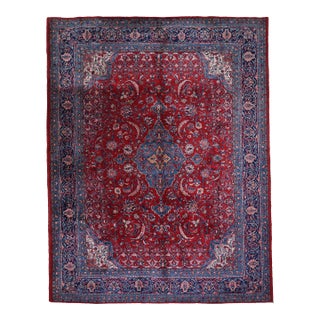 1970s Vintage Persian Handmade Wool Cotton Red Area Rug For Sale